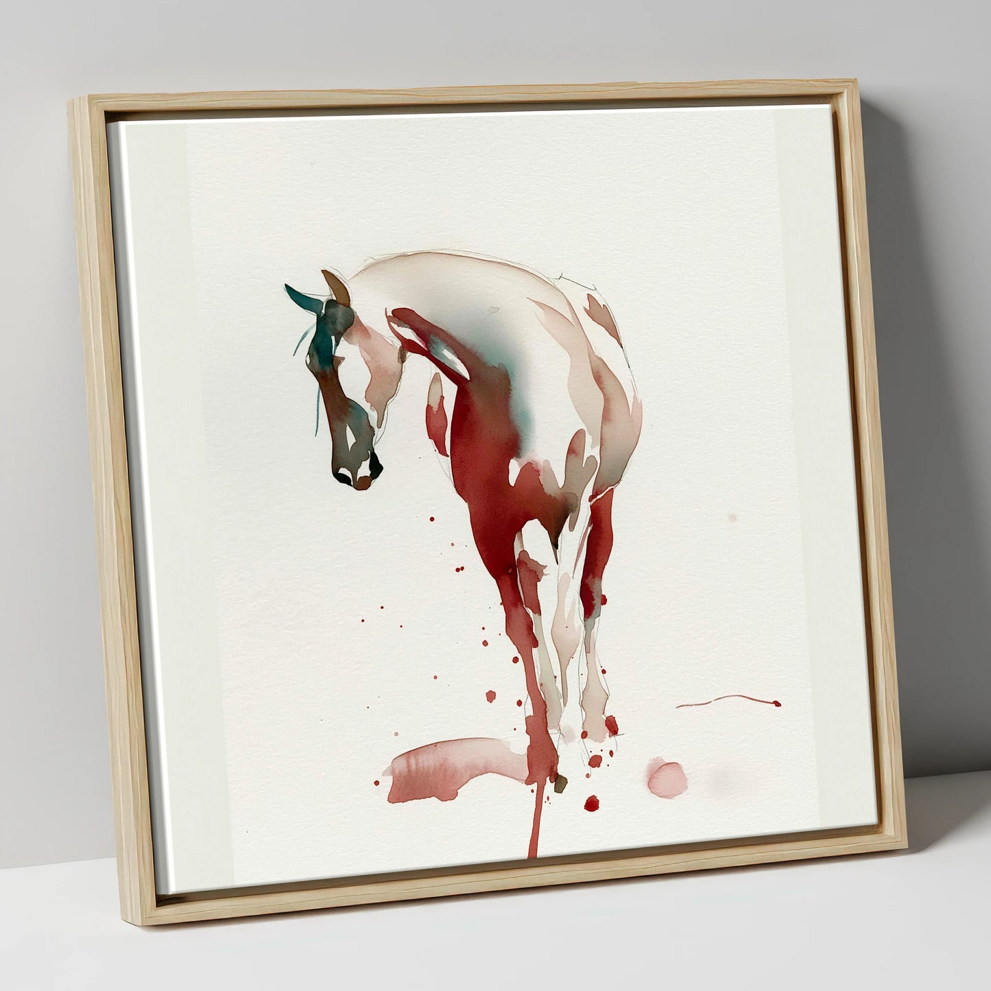 Crimson Wash Silhouette horse breed canvas wall art in natural frame