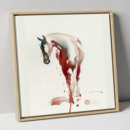 Crimson Wash Silhouette horse breed canvas wall art in natural frame