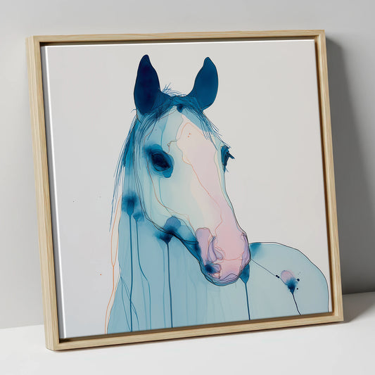 Cerulean Spirit horse portrait canvas wall art in natural frame