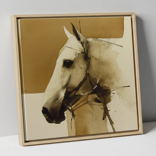 Sepia Equine Study horse breed canvas wall art in natural frame