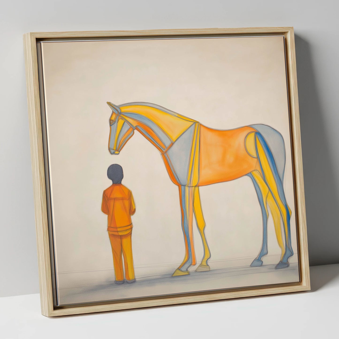 Structural Harmony horse & rider canvas wall art in natural frame