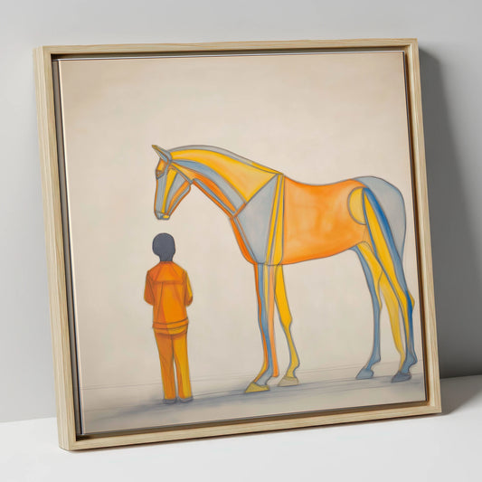 Structural Harmony horse & rider canvas wall art in natural frame