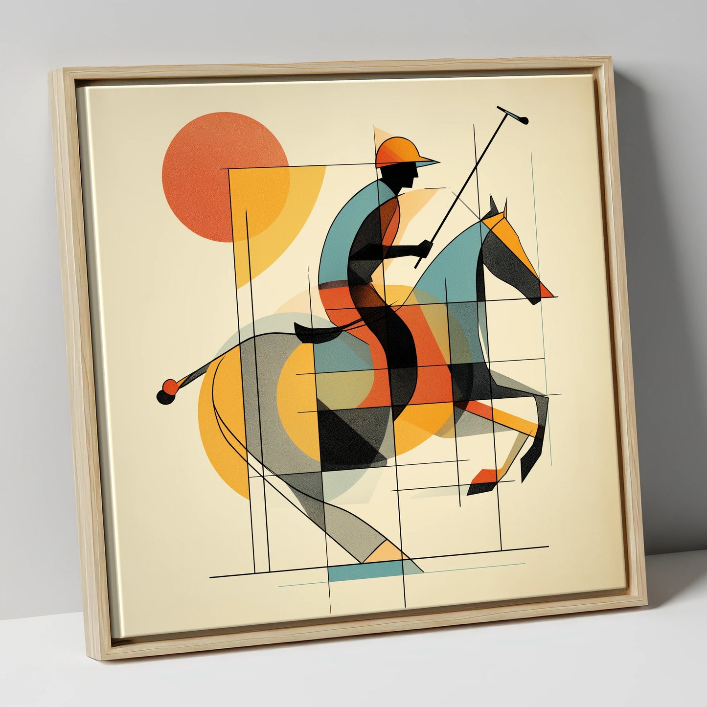 Rhythm of the Chukka polo horse canvas wall art in natural frame