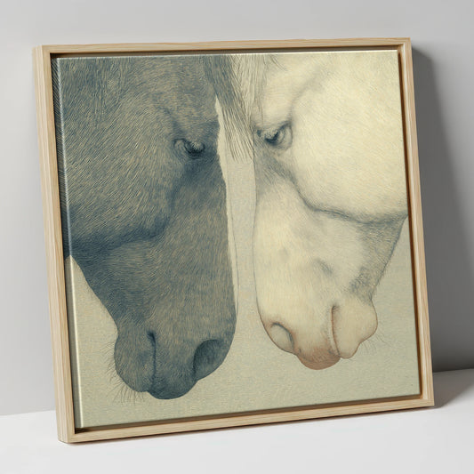 Gentle Counterparts horse portrait canvas wall art in natural frame