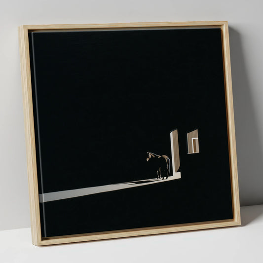 Solitary Light horse stable canvas wall art in natural frame