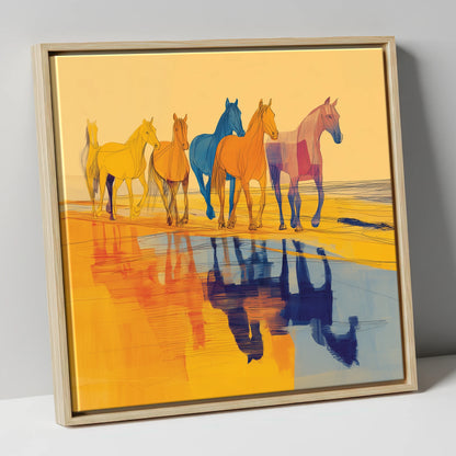 Vivid Equine Reflections horse landscape canvas wall art in natural frame