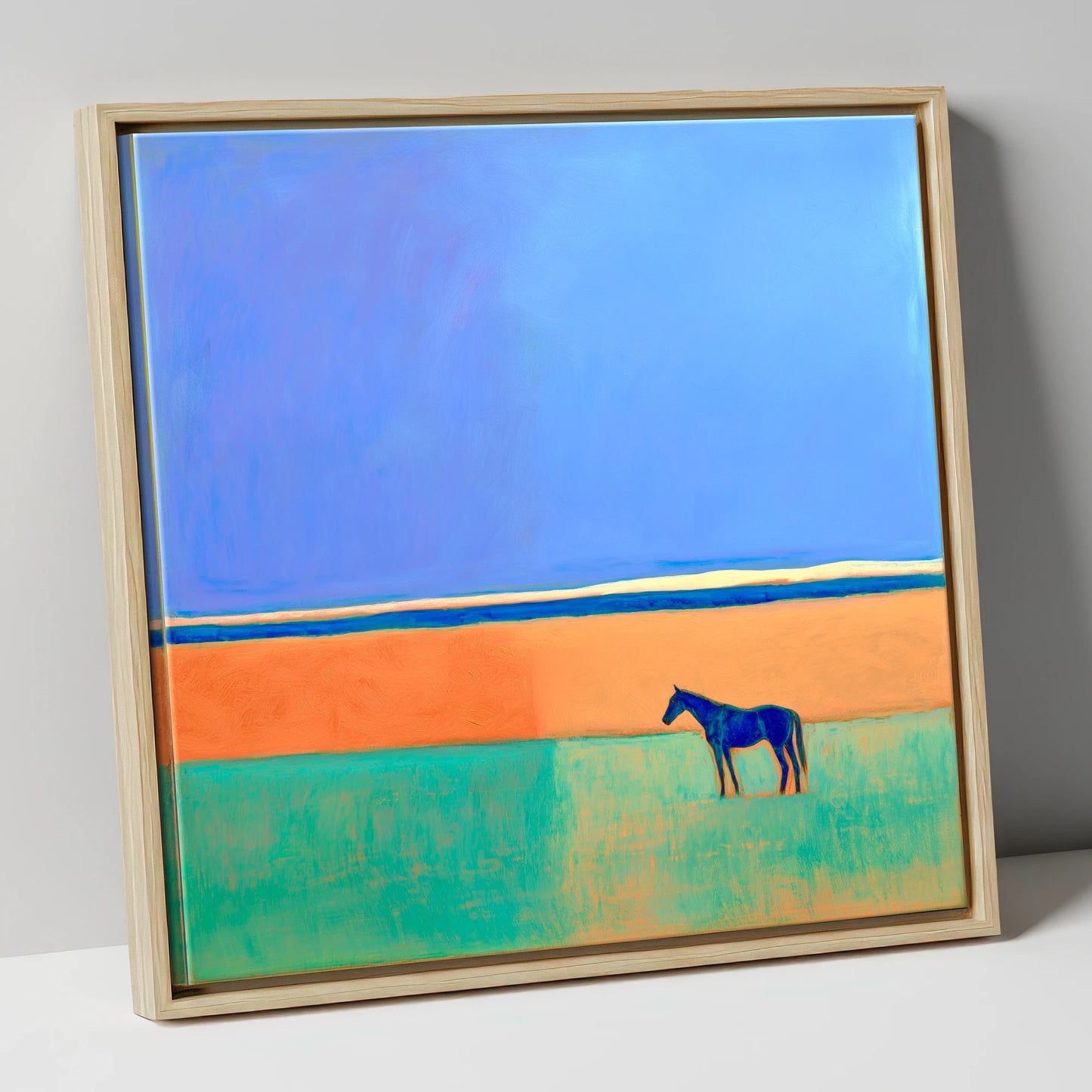 The Silent Expanse horse landscape canvas wall art in natural frame