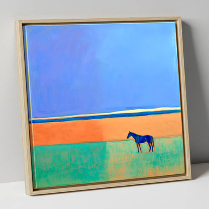 The Silent Expanse horse landscape canvas wall art in natural frame
