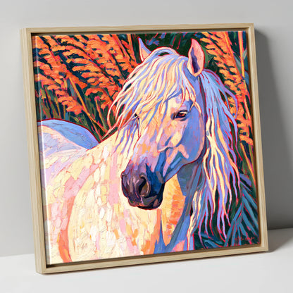Vibrant Grey Horse Portrait horse breed canvas wall art in natural frame