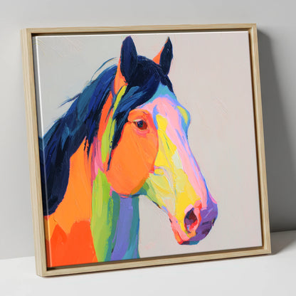 Technicolour Equine Profile horse portrait canvas wall art in natural frame