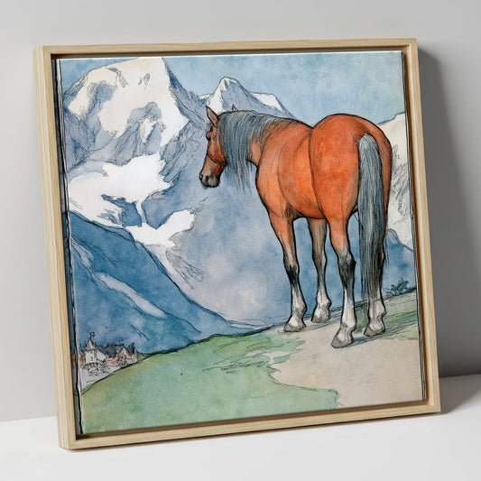 The Mountain Sentinel horse landscape canvas wall art in natural frame