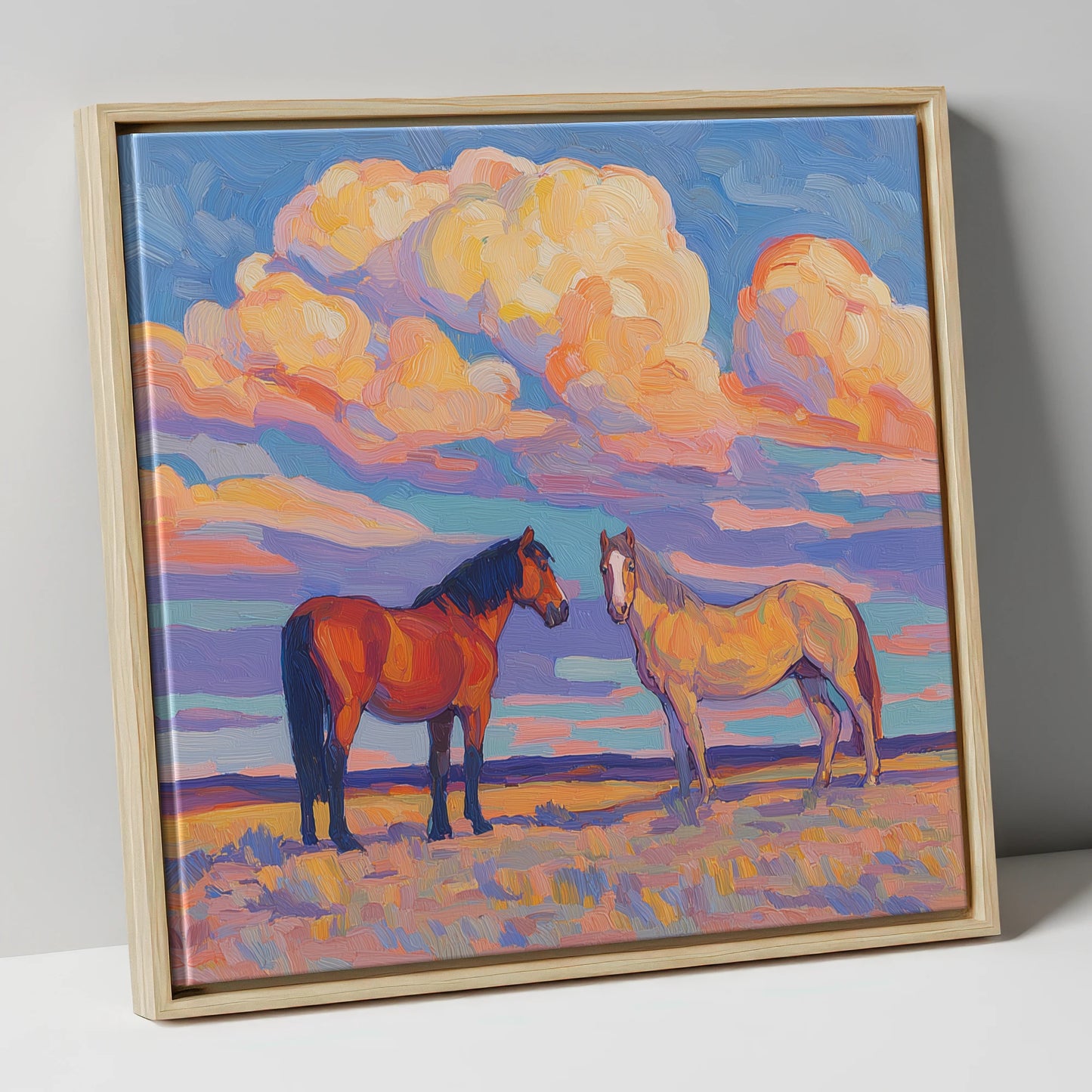Under Painted Skies horse landscape canvas wall art in natural frame