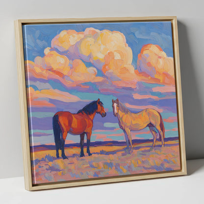 Under Painted Skies horse landscape canvas wall art in natural frame