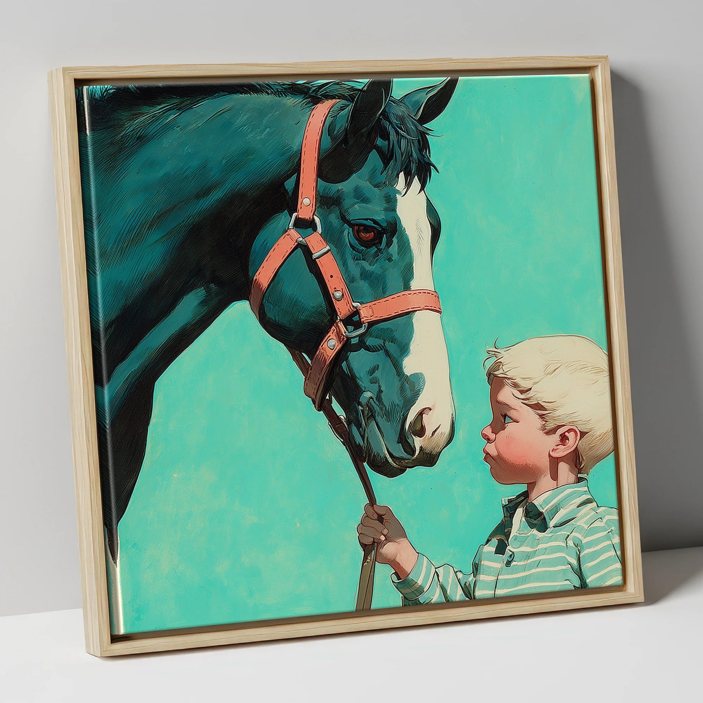 A Quiet Connection horse & rider canvas wall art in natural frame