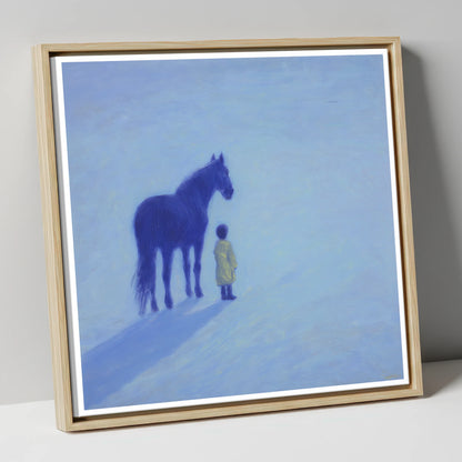 The Indigo Companion horse & rider canvas wall art in natural frame