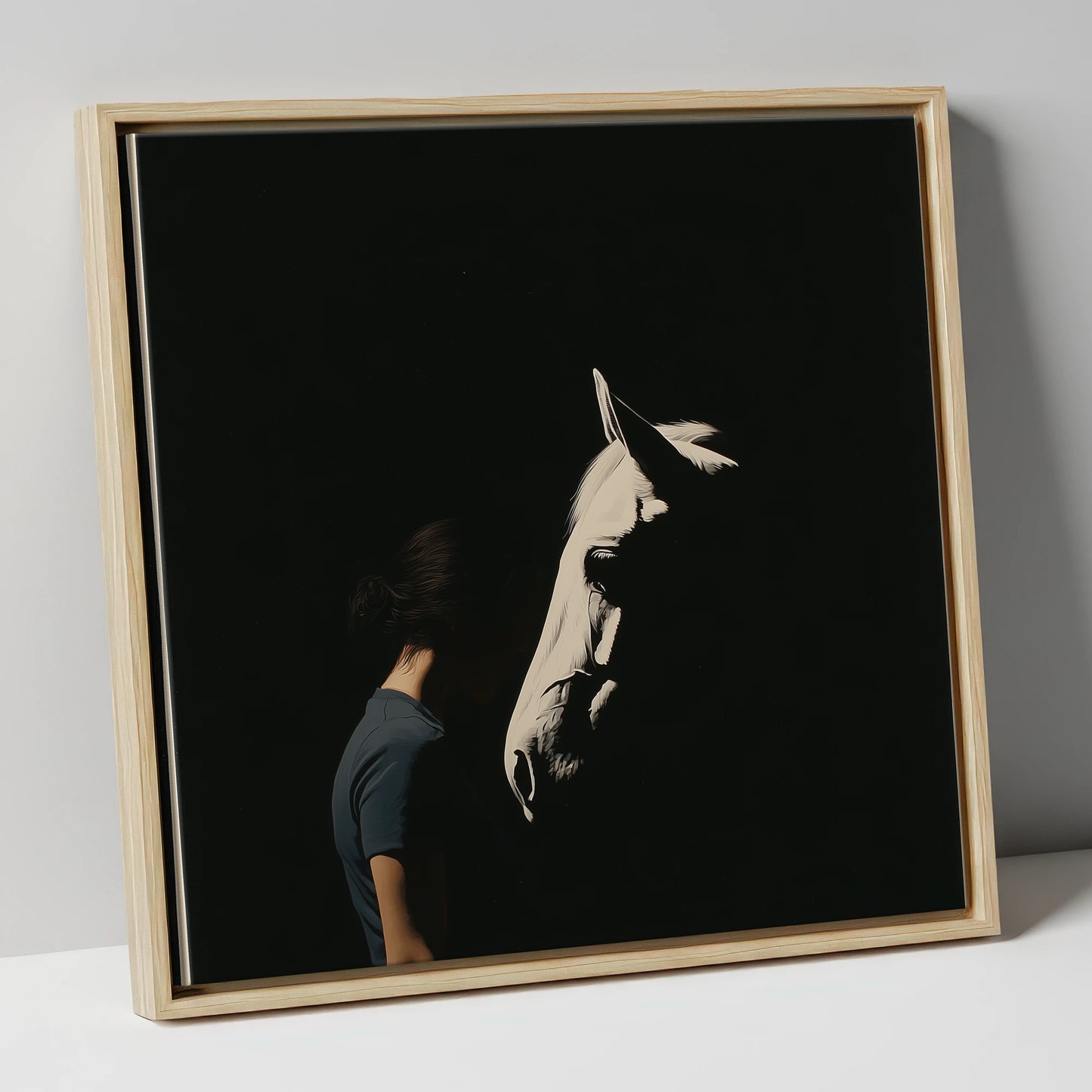The Quiet Bond horse & rider canvas wall art in natural frame