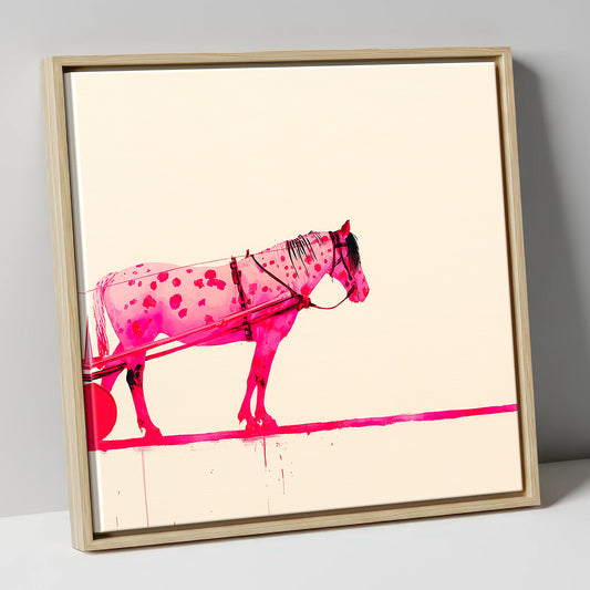 Vibrant Spotted Harness working horse canvas wall art in natural frame