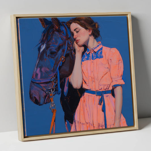 Bold Harmony horse & rider canvas wall art in natural frame