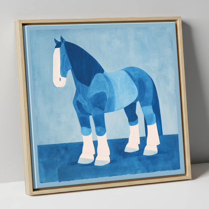 Cobalt Heavy Horse horse breed canvas wall art in natural frame