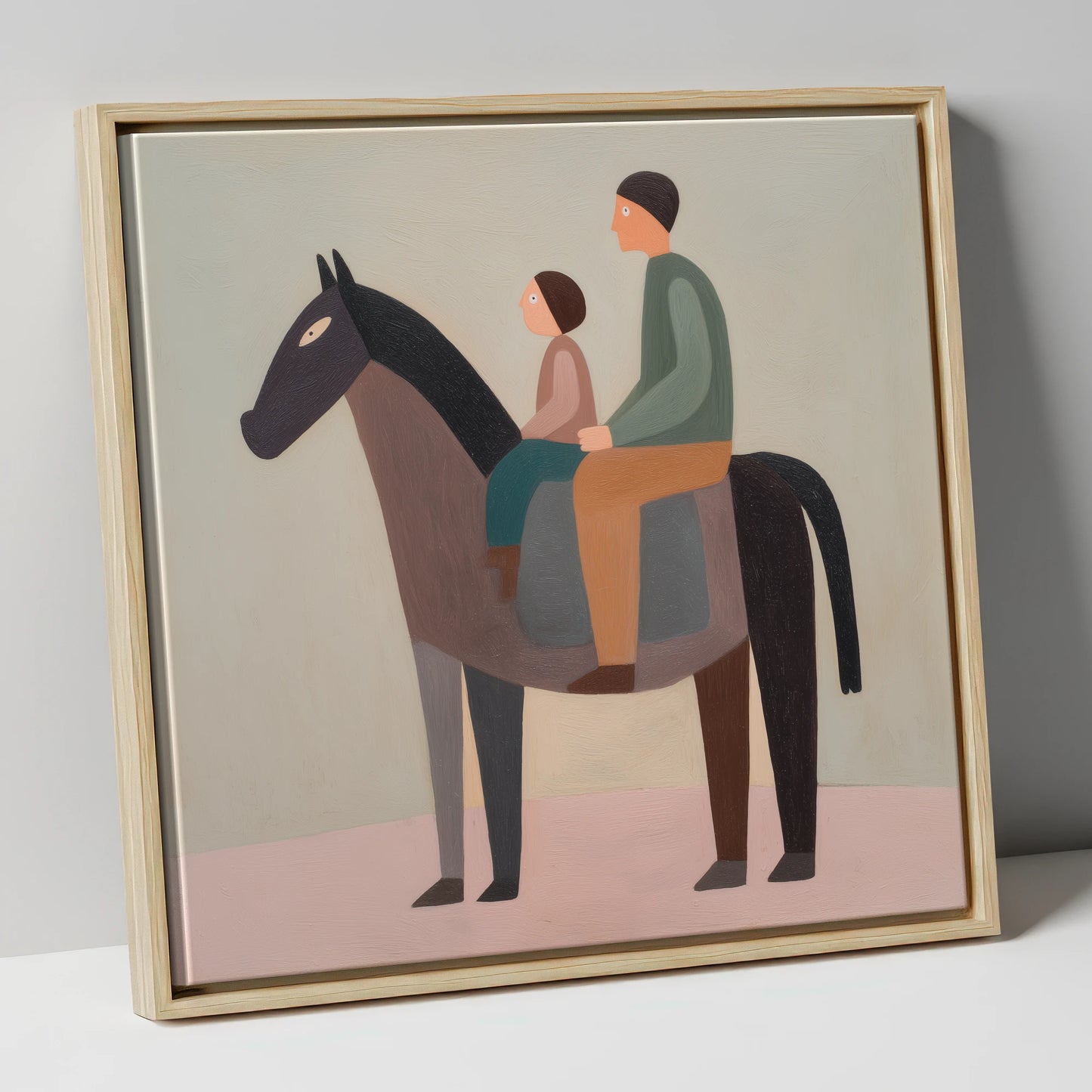 The Quiet Hack horse & rider canvas wall art in natural frame