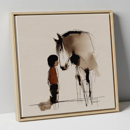 A Quiet Connection horse & rider canvas wall art in natural frame