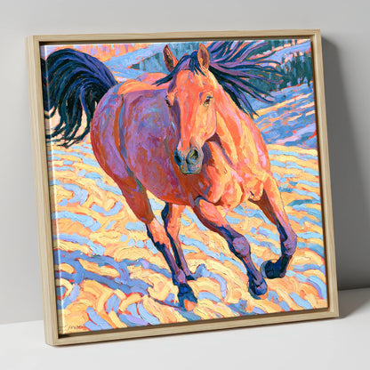 Vibrant Horse at a Canter horse breed canvas wall art in natural frame