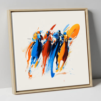 The Final Furlong racing horse canvas wall art in natural frame