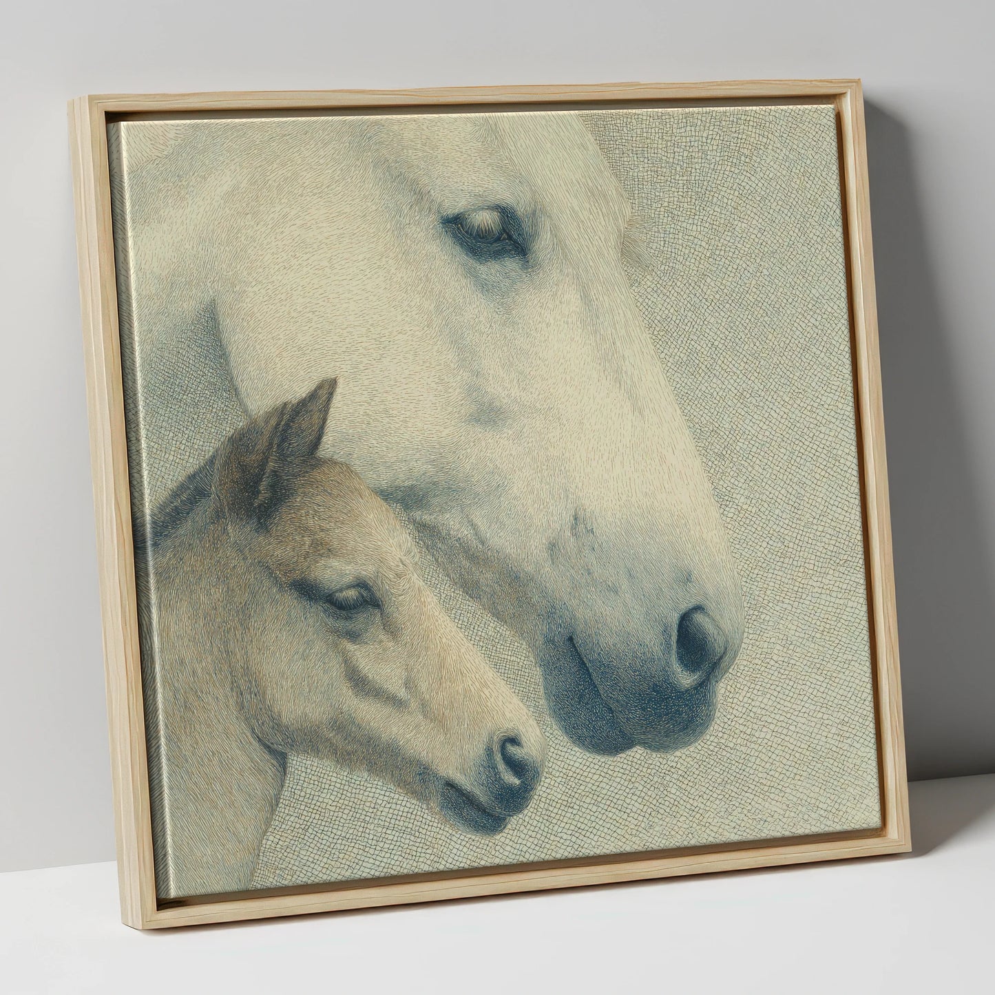 Enduring Connection mare & foal canvas wall art in natural frame