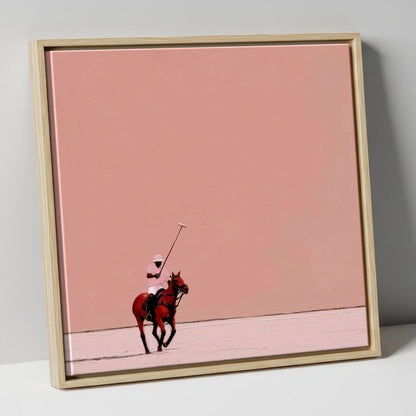Dusty Rose Chukka polo horse canvas wall art in natural frame