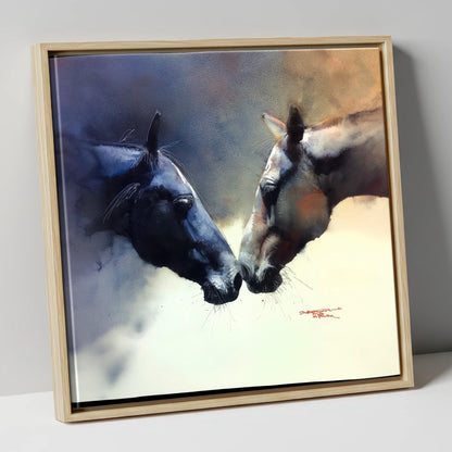 A Quiet Greeting horse portrait canvas wall art in natural frame