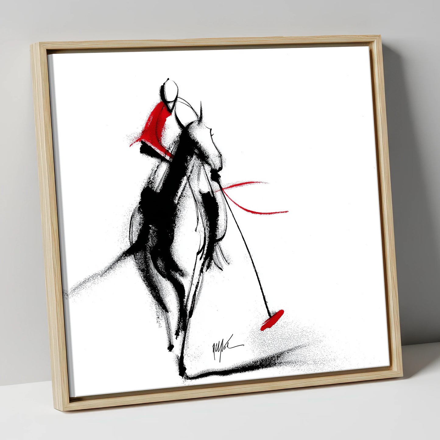The Crimson Chukka polo horse canvas wall art in natural frame