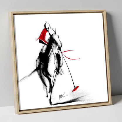 The Crimson Chukka polo horse canvas wall art in natural frame
