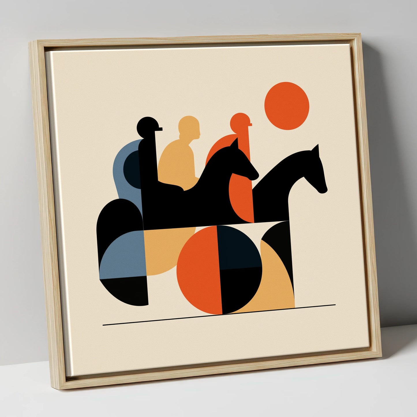 Retro Turf Pursuit racing horse canvas wall art in natural frame