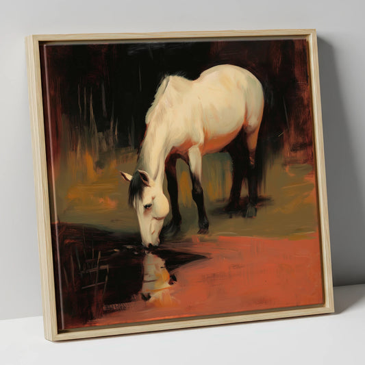 Quiet Reflection horse portrait canvas wall art in natural frame