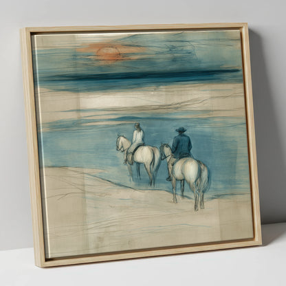 Twilight Shoreline Ride horse landscape canvas wall art in natural frame
