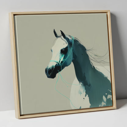 Midnight Teal Arabian horse breed canvas wall art in natural frame
