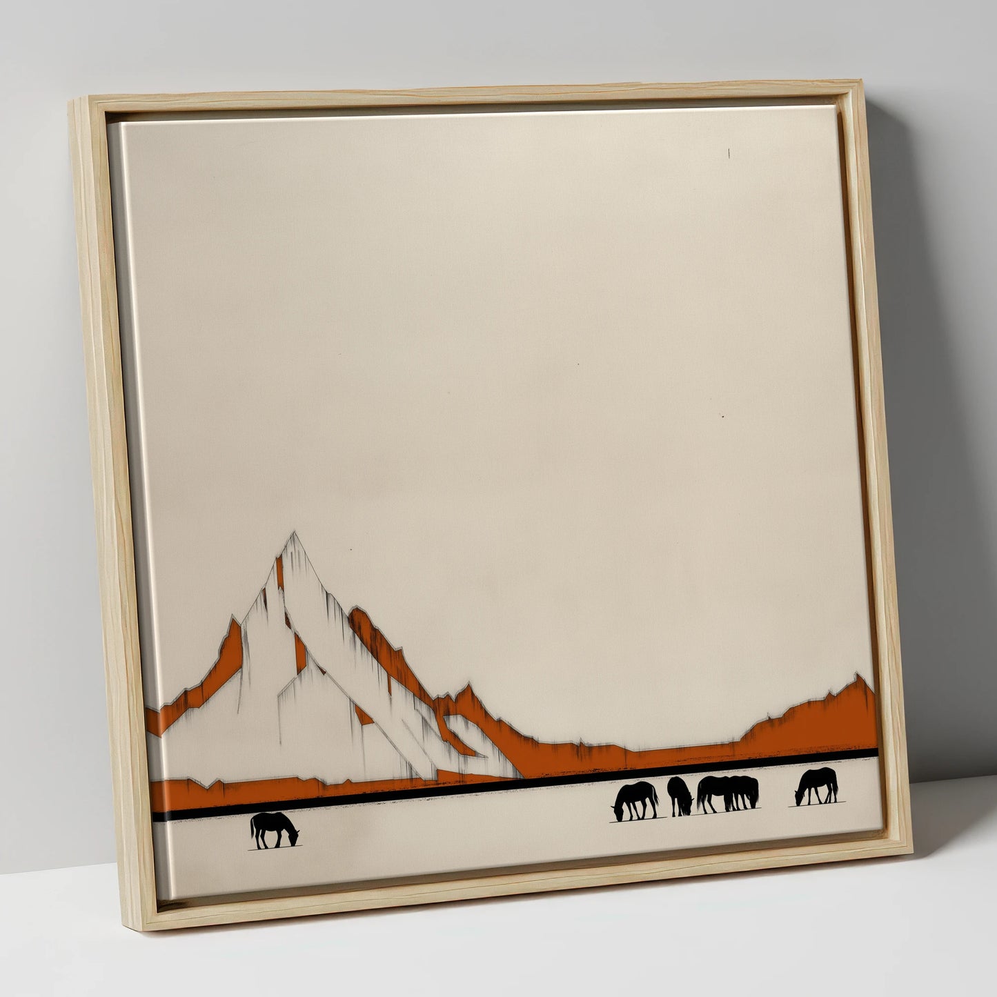 High Country Silhouettes horse landscape canvas wall art in natural frame