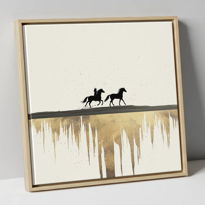 Golden Horizon Silhouettes horse landscape canvas wall art in natural frame