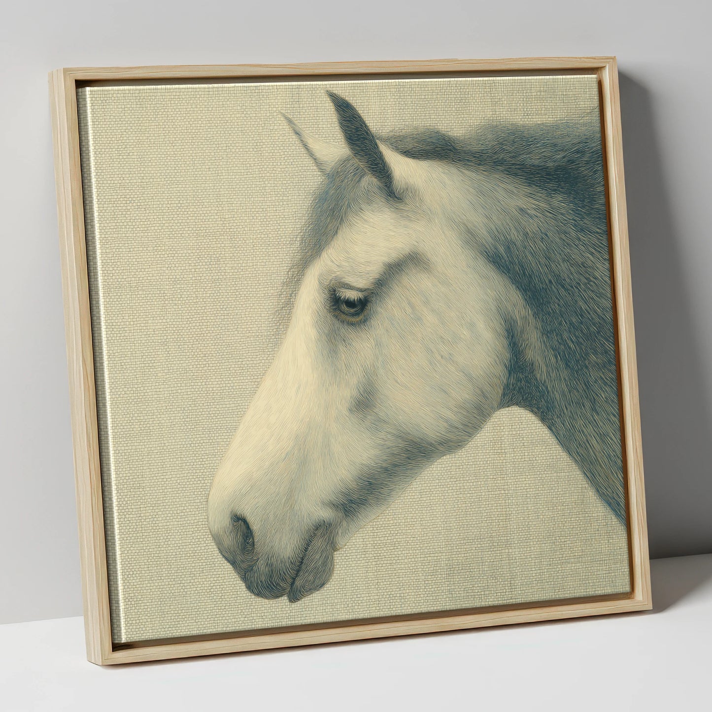 Classic Slate Equine Profile horse portrait canvas wall art in natural frame