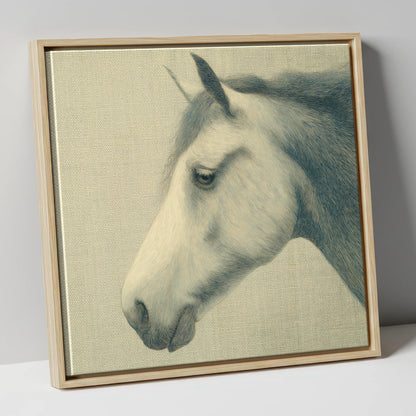 Classic Slate Equine Profile horse portrait canvas wall art in natural frame
