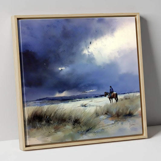 Before the Storm horse landscape canvas wall art in natural frame