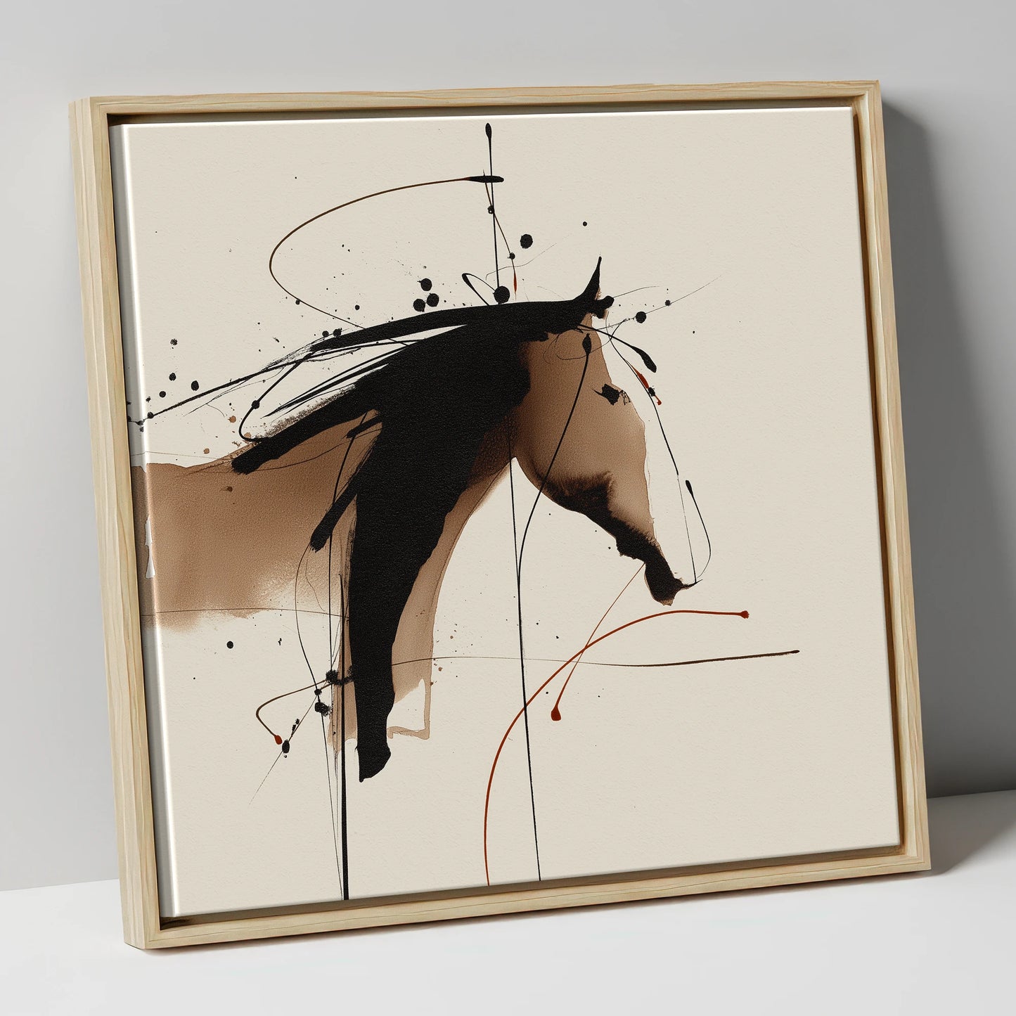 Abstract Sepia Equine horse portrait canvas wall art in natural frame