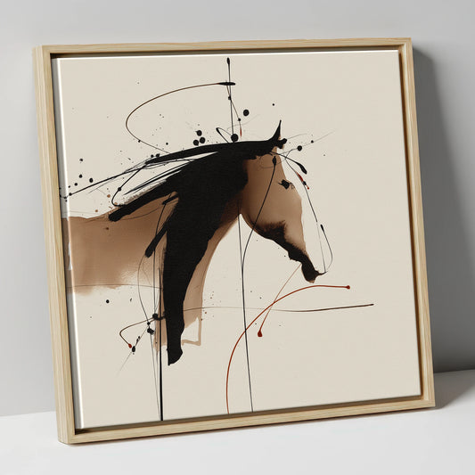 Abstract Sepia Equine horse portrait canvas wall art in natural frame