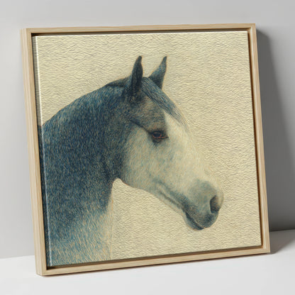Serene Slate Profile horse portrait canvas wall art in natural frame