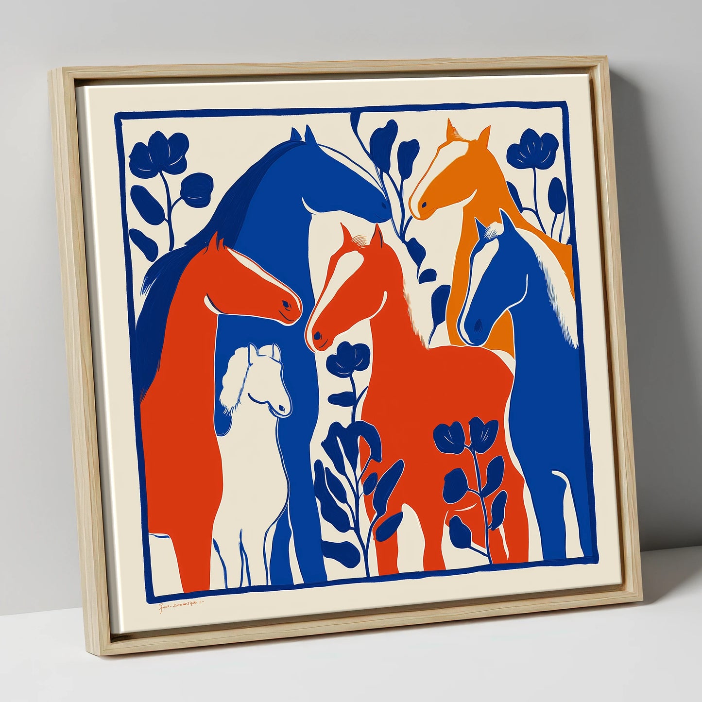 Vibrant Graphic Herd wild horses canvas wall art in natural frame