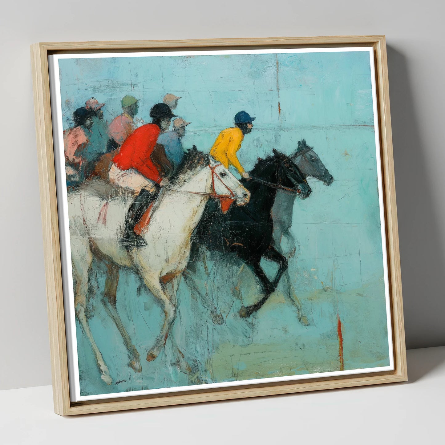 The Inside Rail racing horse canvas wall art in natural frame