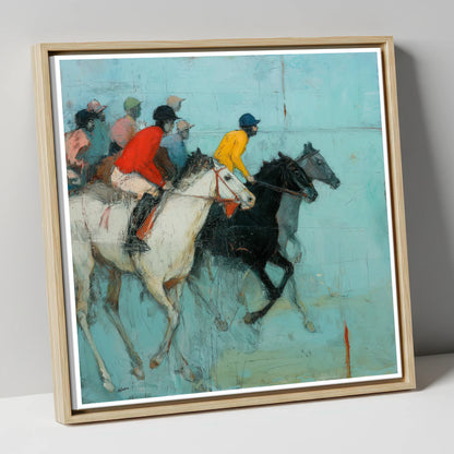 The Inside Rail racing horse canvas wall art in natural frame