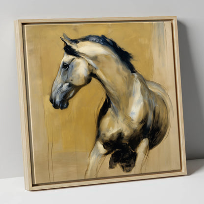 Spirited Ochre Profile horse portrait canvas wall art in natural frame