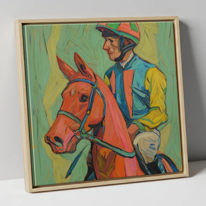 Colours of the Turf racing horse canvas wall art in natural frame