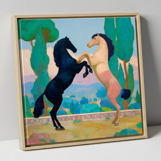 Azure and Rose Dance wild horses canvas wall art in natural frame